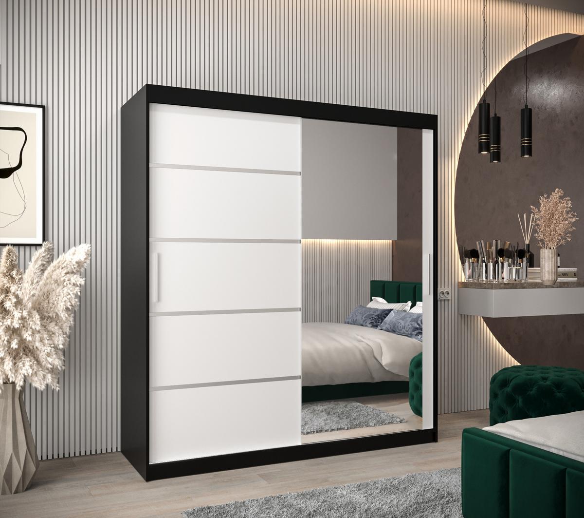 SCHWEBETÜRENSCHRANK 200/180/62 2-türig - Silberfarben/Schwarz, Holz/Kunststoff (180/200/62cm) - MÖBEL KRYSPOL