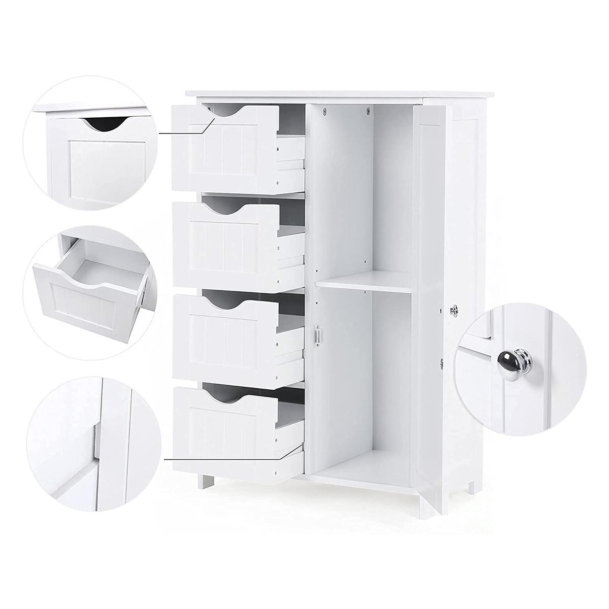 MIDISCHRANK mit 1 Tür und 4 Schubladen - L55cm - Weiß, Holzwerkstoff (30/81/15.5cm) - Calicosy