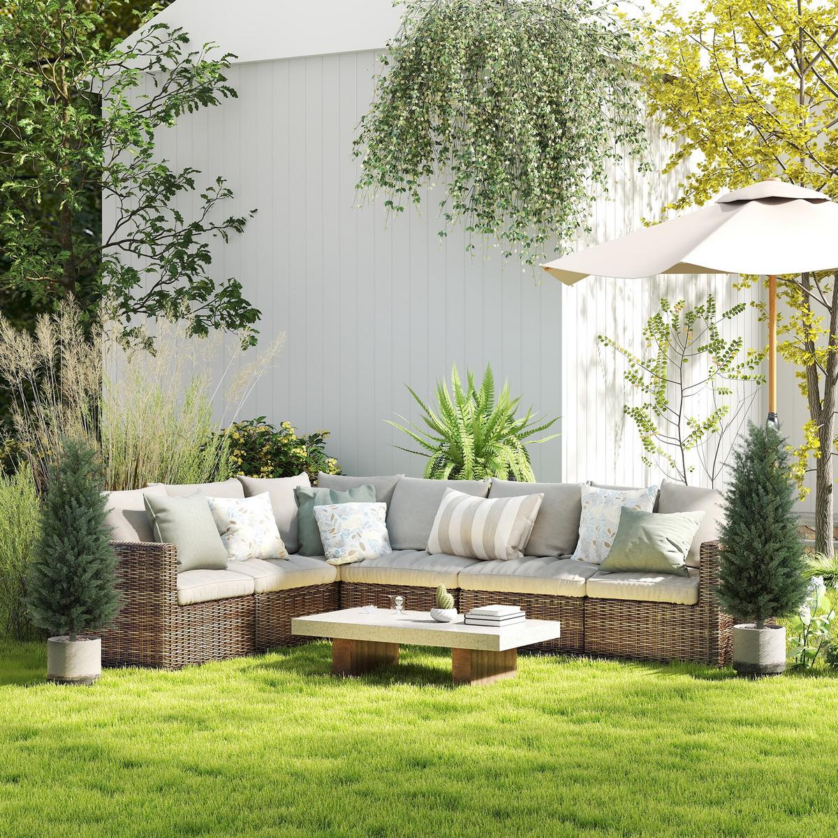KÜNSTLICHE Zypresse 2er-Set 100 cm Plastik Kunstpflanze mit Bodenpfahl Garten - Grün, Kunststoff (100cm) - HOMCOM
