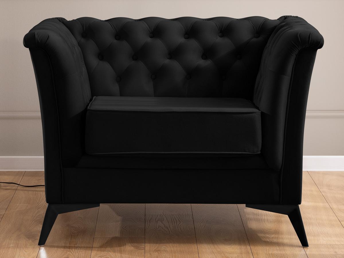 CHESTERFIELD-SESSEL Whitby Schwarz Samt mit schwarzen Füßen - Schwarz, Holz/Textil (116/78/82cm) - S-Style Möbel