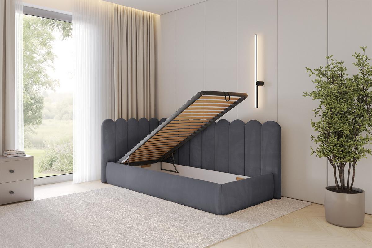EINZELLBETT Jugendbett mit Bettkasten, Rechts - ARTY 80x200 Dunkelgrau - Titanfarben, Holzwerkstoff/Textil (80/200cm) - ALTDECOR