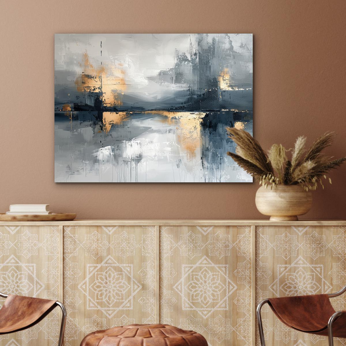 METALLBILD Kunst - Grau - Gold - Abstrakt 80x60 cm - Dunkelgrau, Metall (80/60cm) - MuchoWow