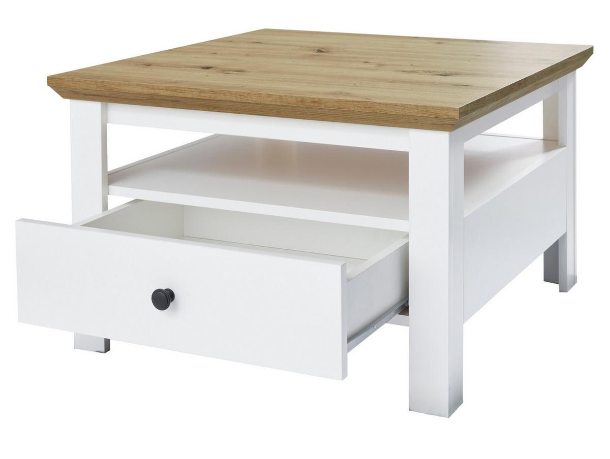 COUCHTISCH weiß, Artisan Eiche 70 x 70 cm, Wohnzimmertisch im Landhausstil - Weiß/Eiche Artisan, Holzwerkstoff/Metall (70/70/46cm) - Top.Furn