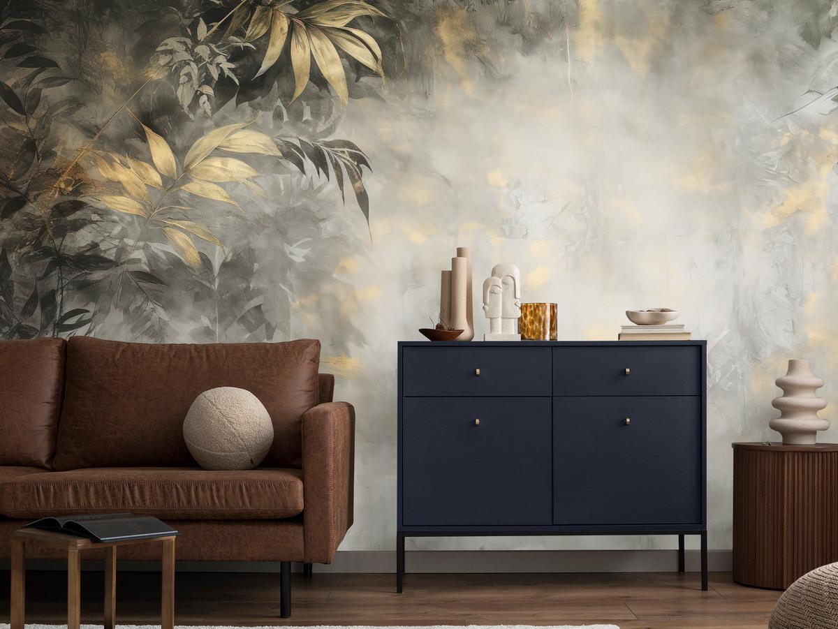 FOTOTAPETE Blätter Beton Abstraktion Vintage 250x175 - Gelb/Beige, Papier (250/175cm) - Muralo