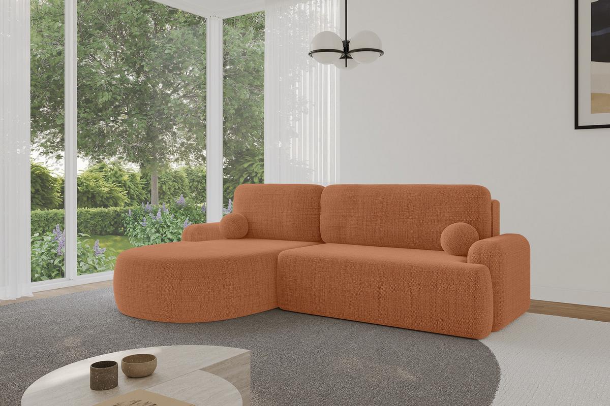 ECKSOFA mit Schlaffunktion und Bettkasten LIRA-L - 264x172x89 Apricot - Orange, Holzwerkstoff/Textil (264/172cm) - ALTDECOR