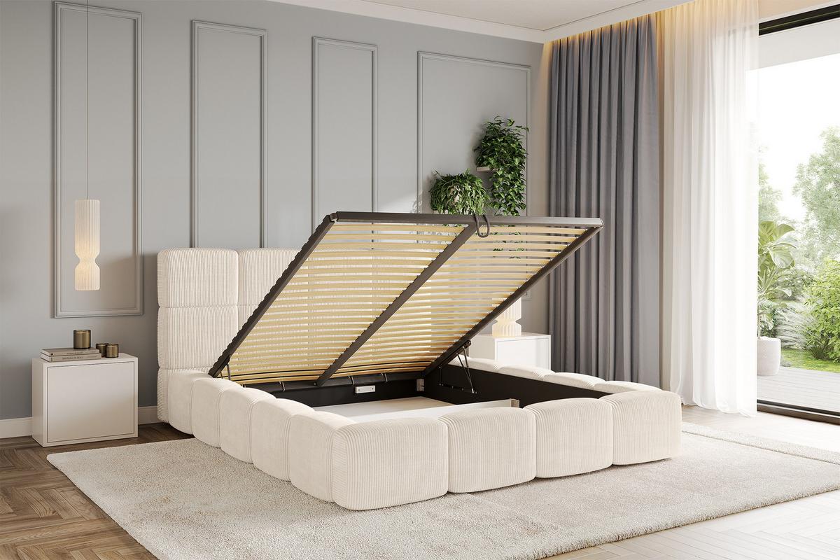 POLSTERBETT mit Bettkasten und Lattenrost, Bett mit Kopfteil, Boxbett ohne Matratze, Doppelbett mit Stauraum - NATA 120x200 Beige - Schieferfarben, Holzwerkstoff/Textil (120/200cm) - ALTDECOR