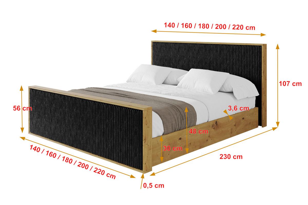 POLSTERBETT mit Bettkasten und Lattenrost, Boxbett mit Stauraum und Kopftei ohne Matratze - ENZO10 140x200 Schwarz - Schwarz, Holzwerkstoff/Textil (140/200cm) - ALTDECOR