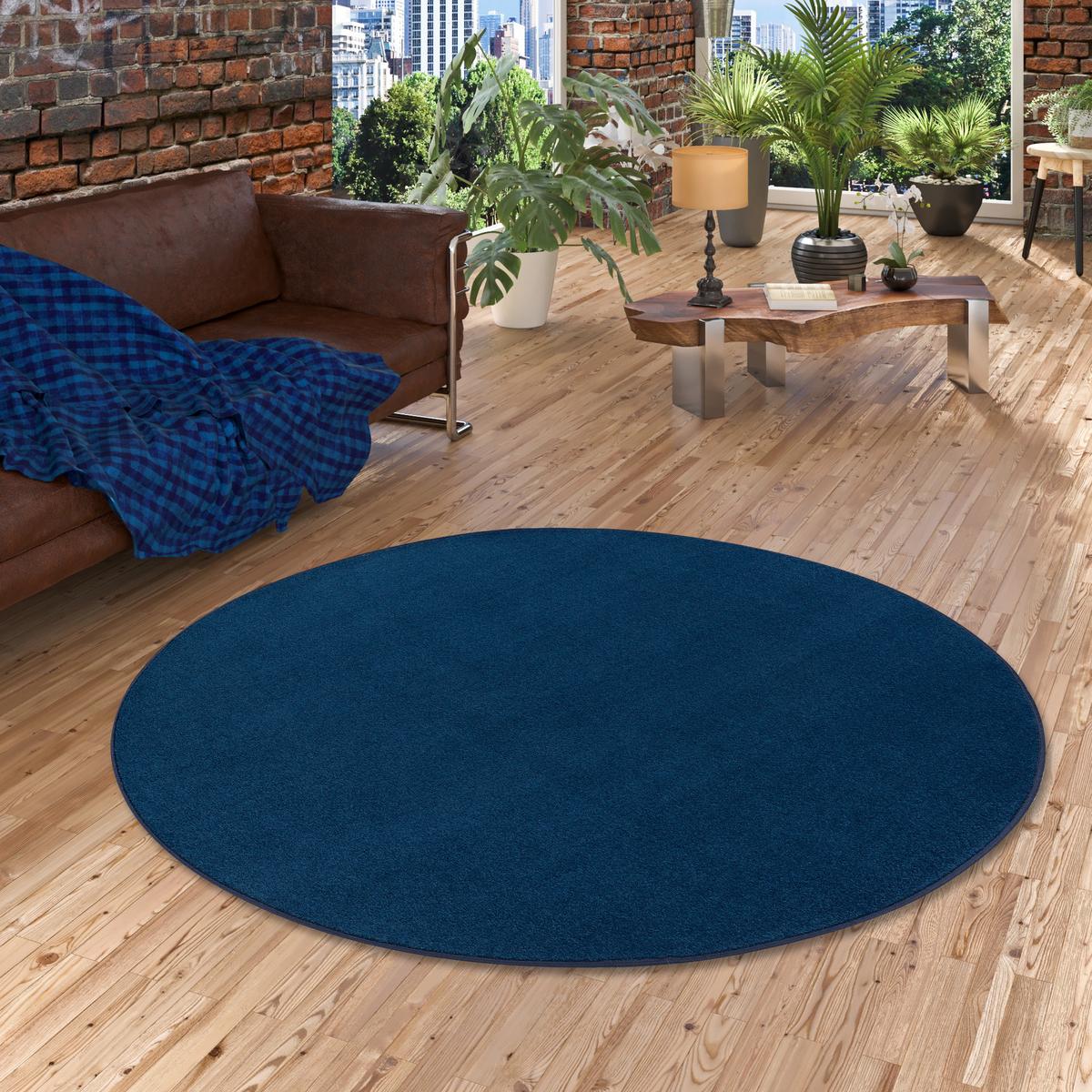 TREND VELOURS TEPPICH JOY RUND - Dunkelblau, Textil (100/100cm) - Snapstyle