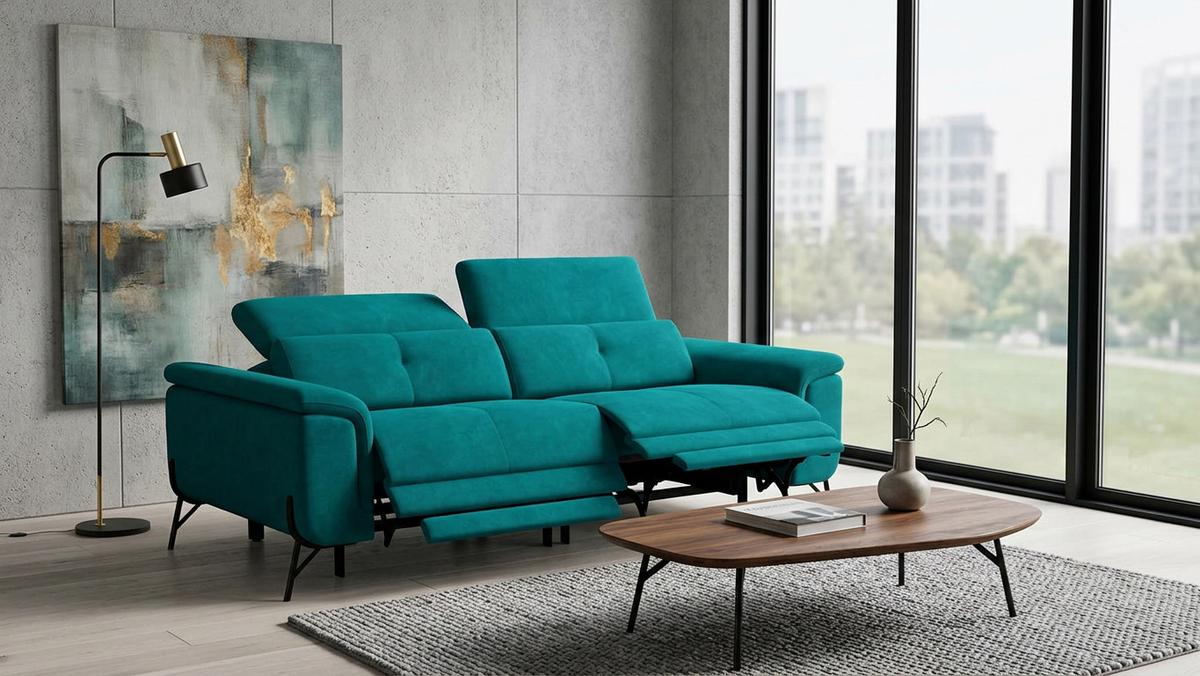 SOFA RELAX AVENA 3-Sitzer, dunkelgrüner Veloursstoff - Dunkelgrün/Schwarz, Holz/Textil (204/80/108cm) - Courtois Laville