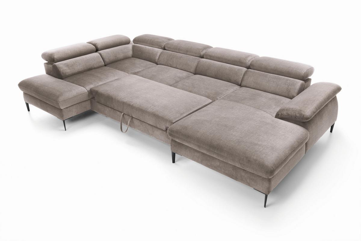 WOHNLANDSCHAFT MESTO Braun Velours-Stoff mit Schlaffunktion - Braun, Holz (353/94/182cm) - MASSENO
