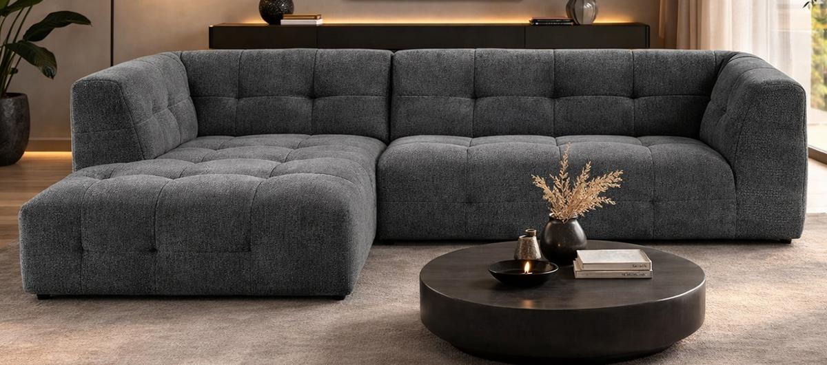 SOFA grau Webstoff 292 x 161 cm, Ecksofa 5-Sitzer, L-Sofa Ottomane links - Grau, Holz/Textil (292/161cm) - Inn.Furn