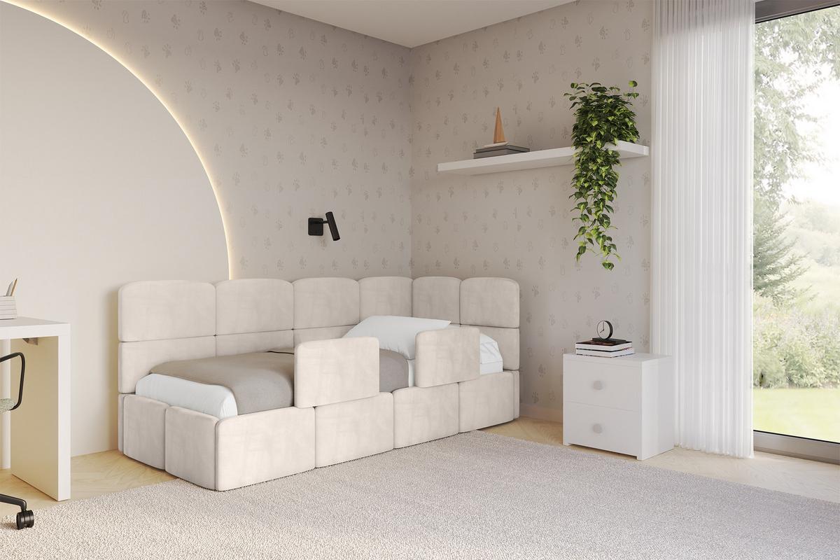EINZELLBETT Jugendbett mit Bettkasten, Links - KIVY 90x200 Beige - Beige, Holzwerkstoff/Textil (90/200cm) - ALTDECOR