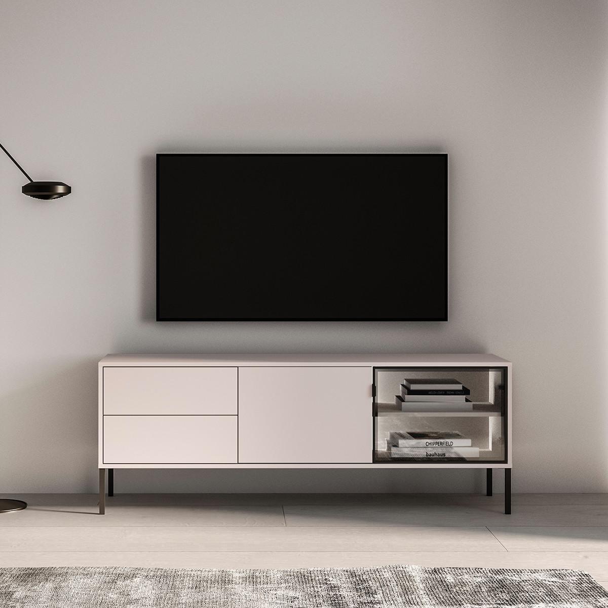TV-MÖBEL Paige Kaschmir und Schwarz - Beige, Holzwerkstoff (160/59/40cm) - Petits-meubles