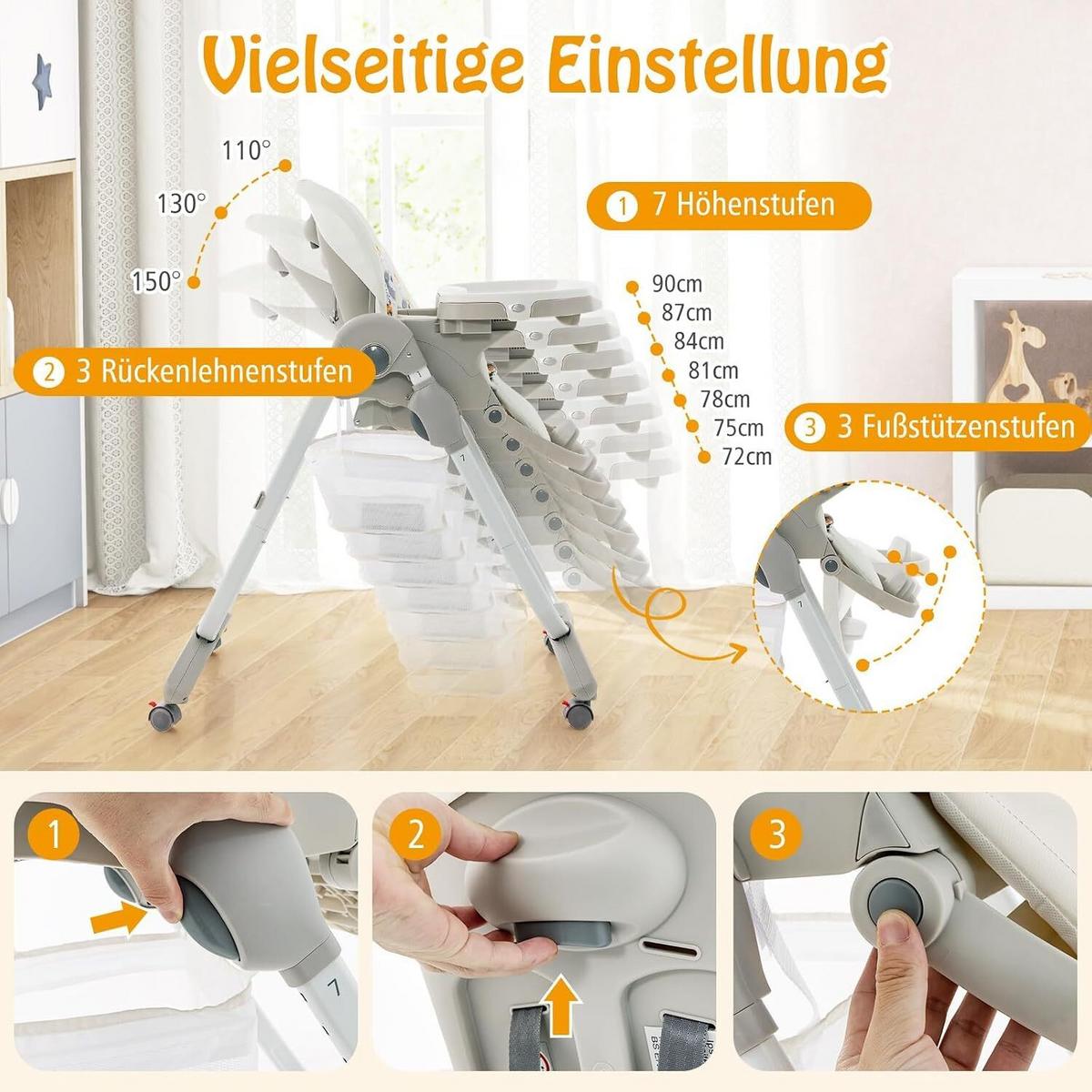 KINDERHOCHSTUHL Höhenverstellbar weiß - Weiß, Kunststoff (102/92/55cm) - COSTWAY