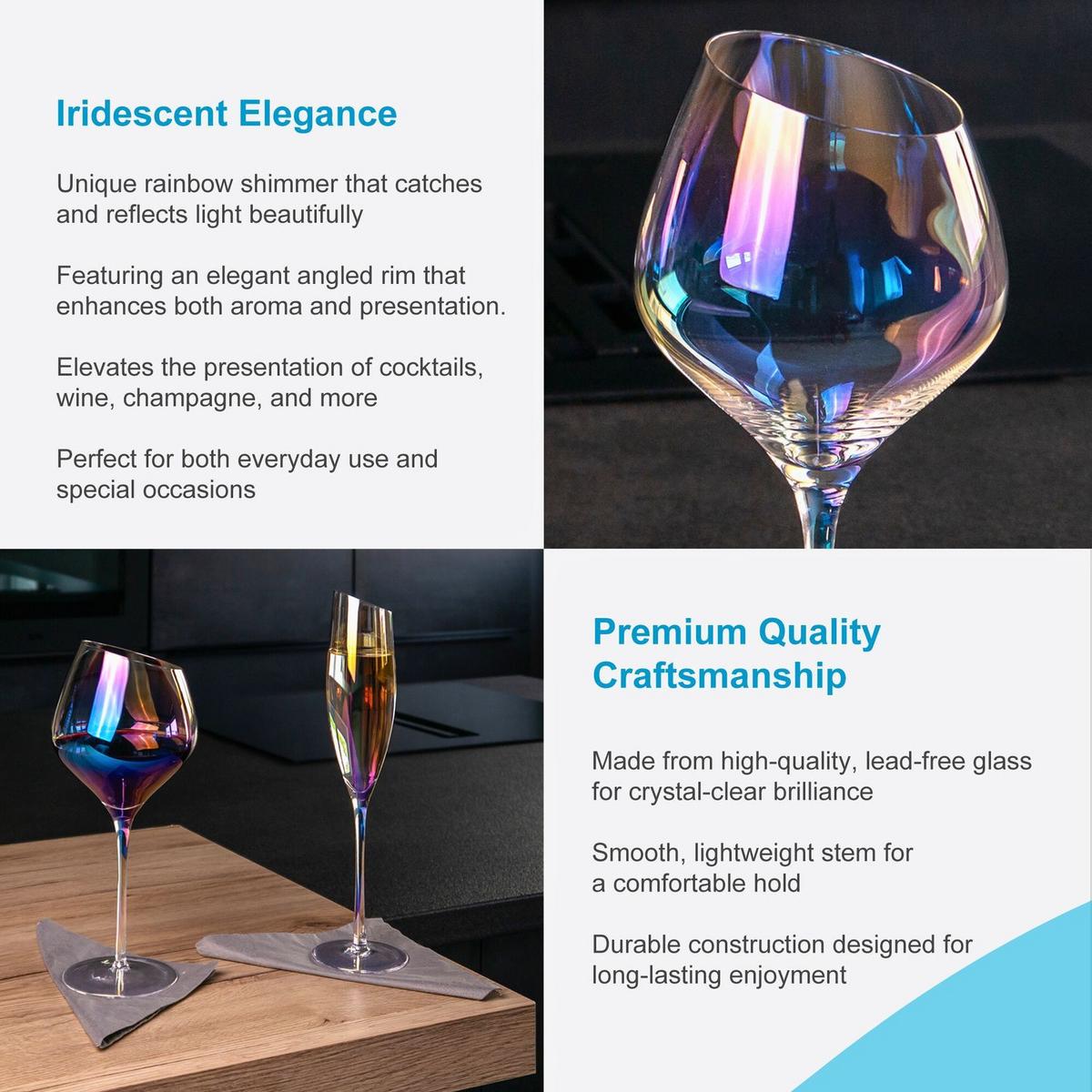 WEIN GLAS SET moderne Kante Regenbogen Schimmer 470 ml (6er-Set) - Transparent, Glas (0.47L) - Intirilife