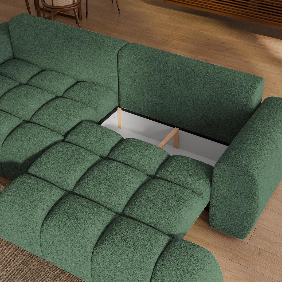 BETTSOFA DAFNE Grün Bucle-Stoff mit Schlaffunktion - Grün, Textil (300/88/113cm) - MASSENO