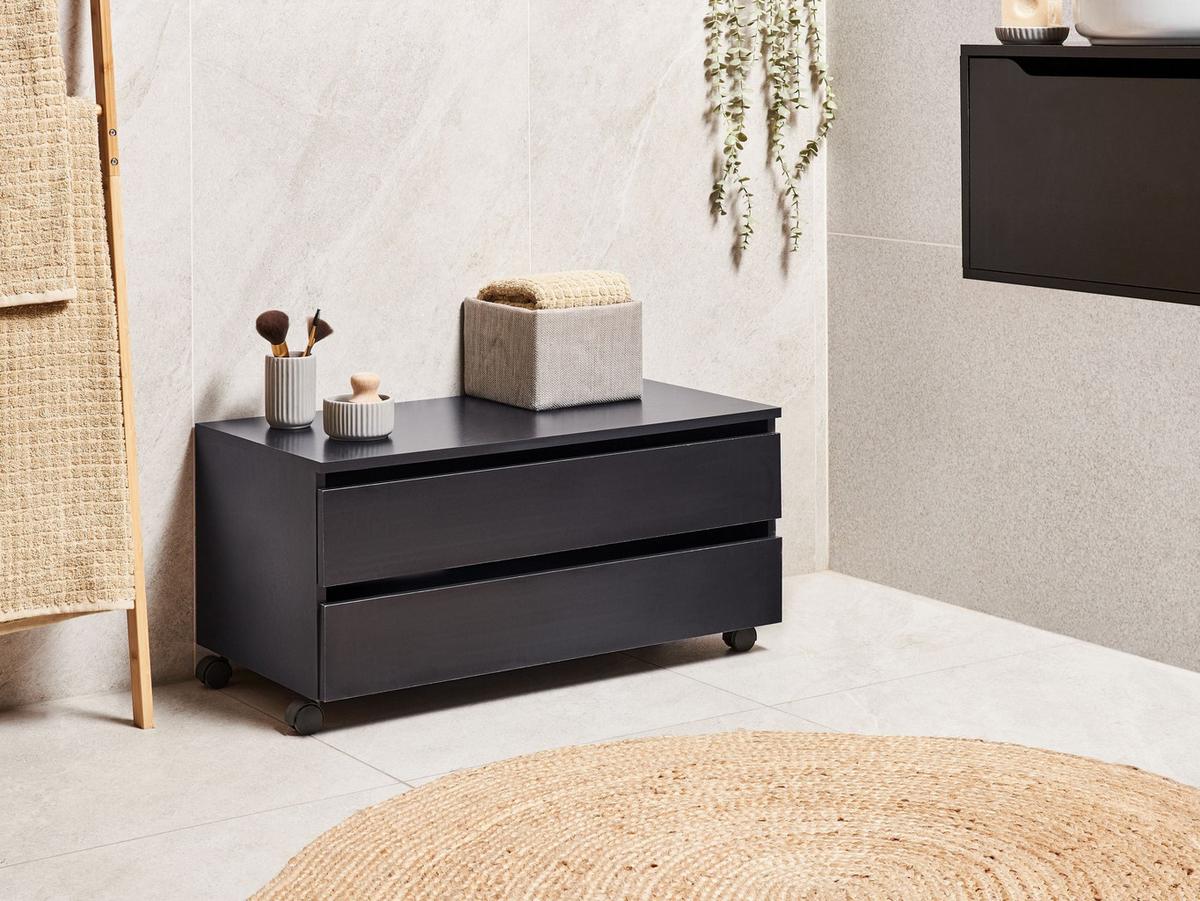 BADEZIMMERSCHRANK mit Rädern 80 cm Schwarz Teresina - Schwarz, Holzwerkstoff (80/38/39cm) - Beliani
