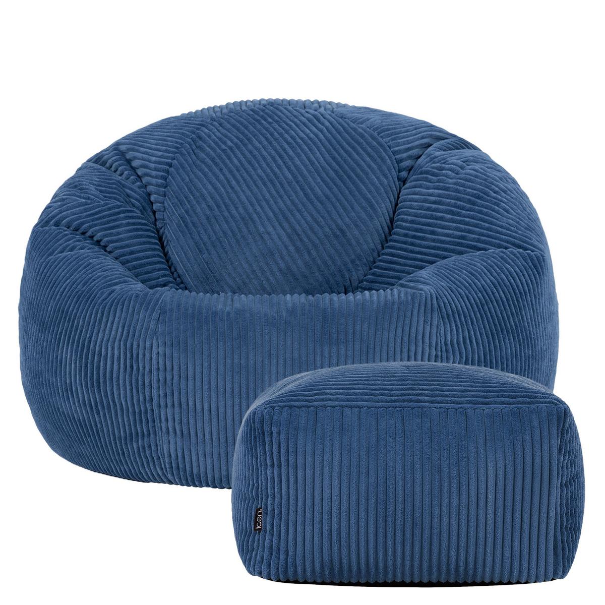 SITZSACK Klassisch + Hocker, Cord - Blau, Kunststoff/Textil (85/50/85cm) - icon