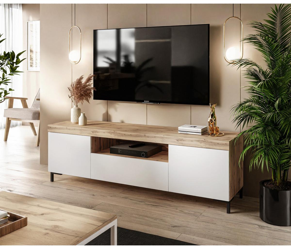 TV-SCHRANK YOSHI II 170/42/52 cm Wotan Eiche / Weiß - Naturfarben, Holzwerkstoff/Kunststoff (170/52/42cm) - Lookway