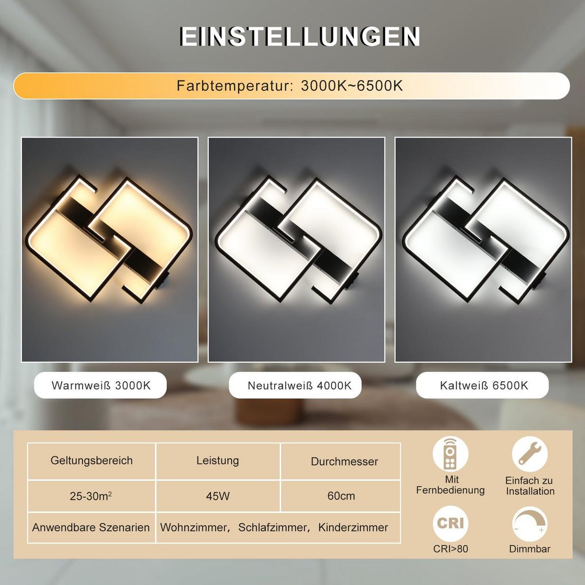 LED-DECKENLEUCHTE Lohnwall 60.0/6.0/47.0 cm - Schwarz, Metall (47/60/6cm) - ZMH