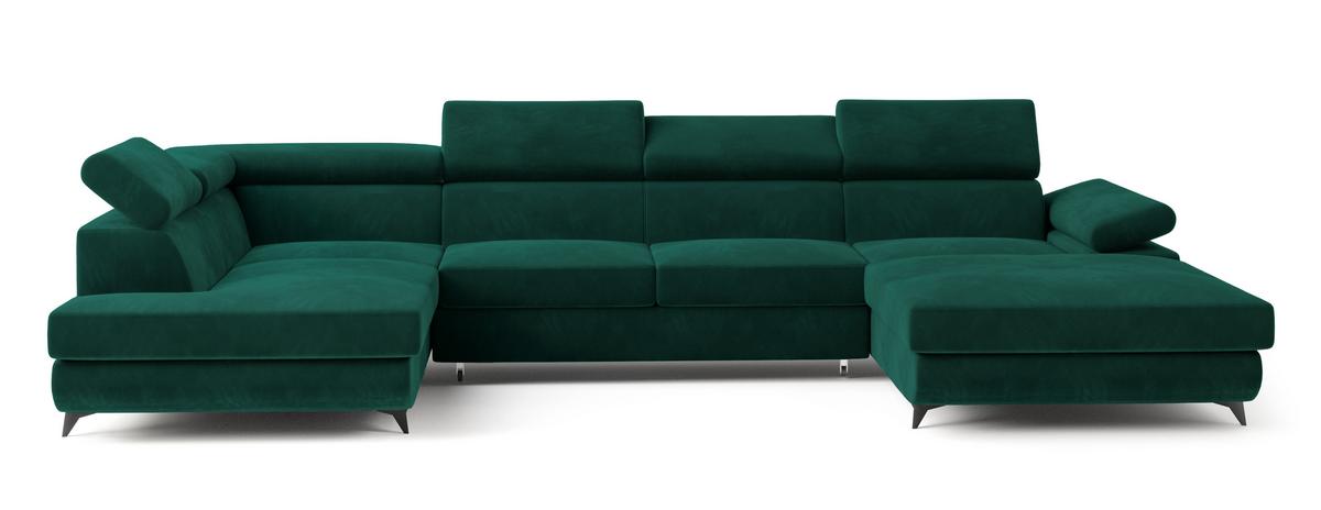 WOHNLANDSCHAFT RUBANO L-S Grün Velours-Stoff mit Schlaffunktion - Grün, Holz (339/89/190cm) - MASSENO