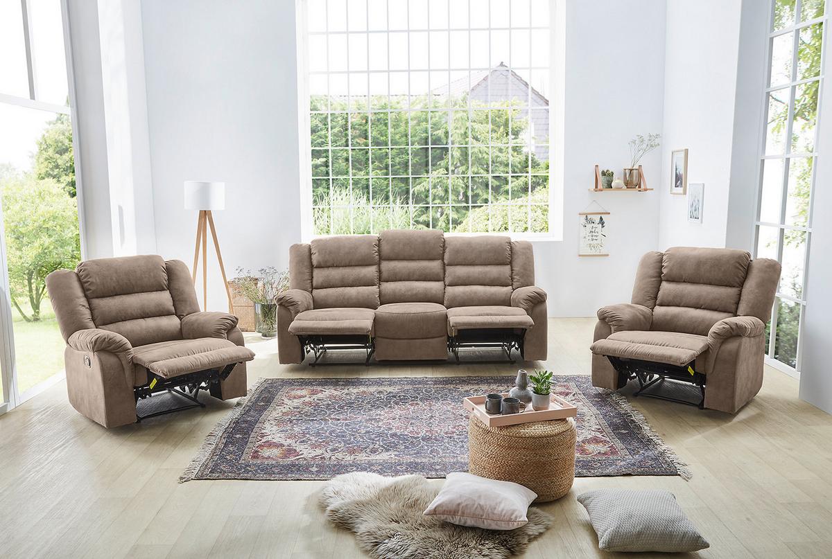 RELAX-FERNSEHSESSEL Federkern, Liegefunktion verstellbar durch halbautomatische Relaxfunktion B95/T93/H103 cm, Mikrofaser Vintage Graubraun / 15132 - Graubraun/Schwarz, Textil (95/103/93cm) - luma-home