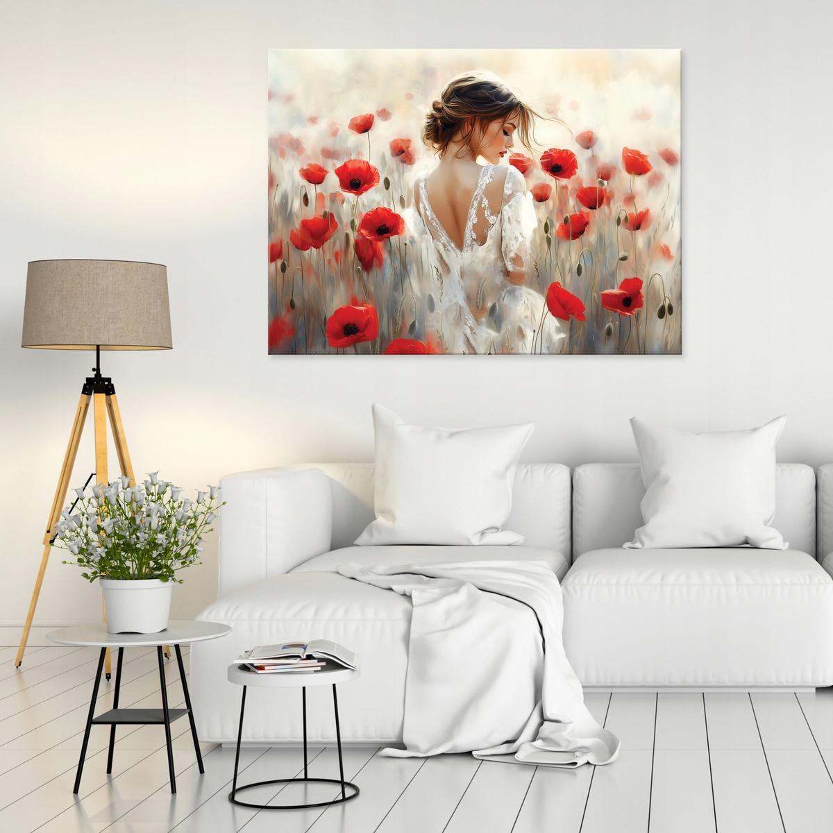 LEINWANDBILD Frau Blumen Beige 60x40 cm - Multicolor, Holzwerkstoff (60/40cm) - Wallarena