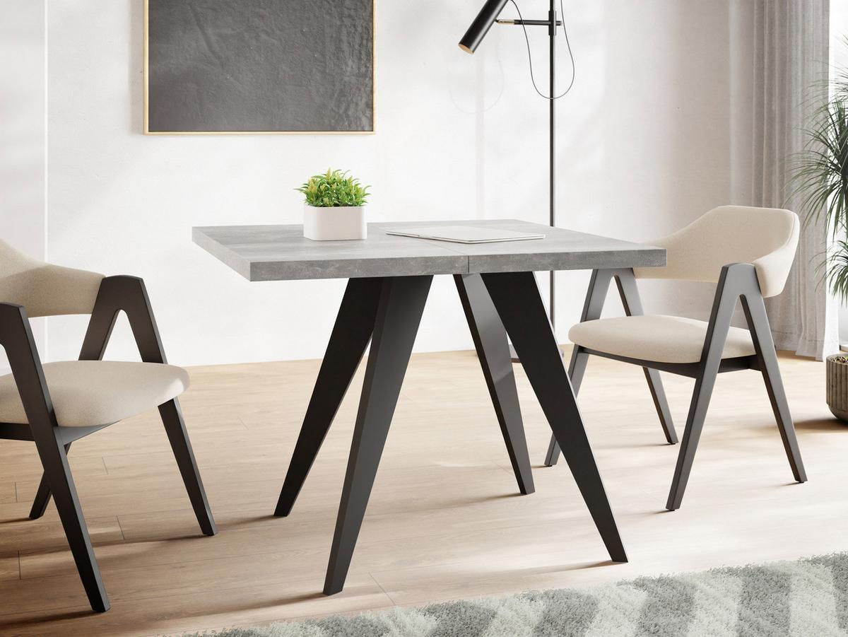 ESSTISCH Quadro quadratischer ausziehbarer, Grauer Beton 100-150/100/76 cm - Hellgrau/Schwarz, Holz/Holzwerkstoff (100/150/76cm) - WFL GROUP