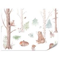 FOTOTAPETE für Kinderzimmer Wilde Waldtiere Aquarell Bäume 350x256 - Orange/Braun, Papier (350/256cm) - Muralo