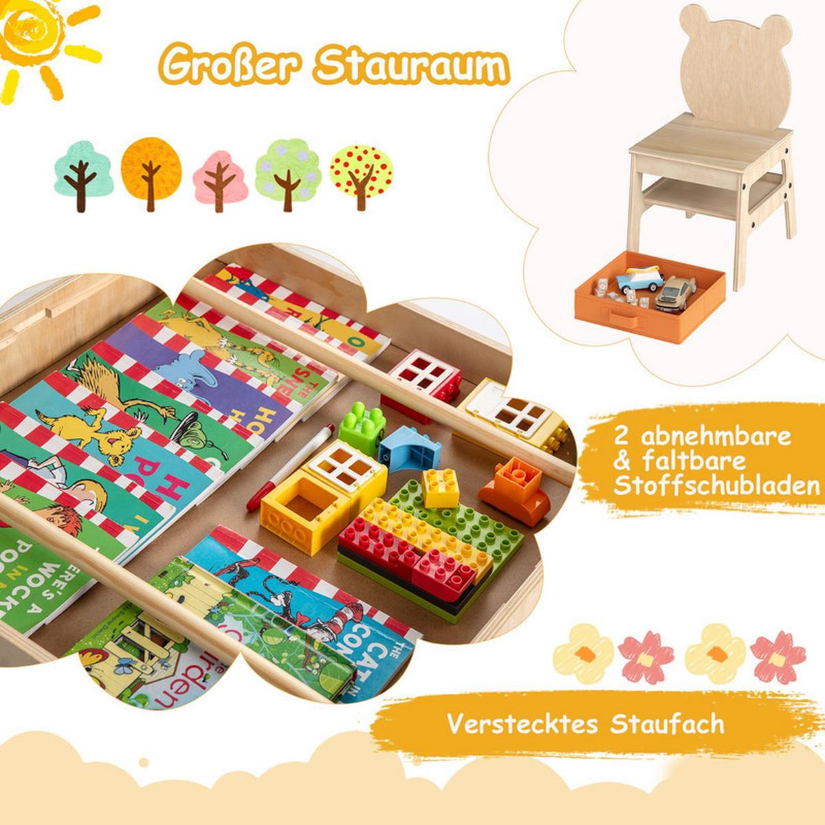 KINDERTISCH mit Stühlen natur(3-tlg) - Naturfarben, Holzwerkstoff (60/52/60cm) - COSTWAY