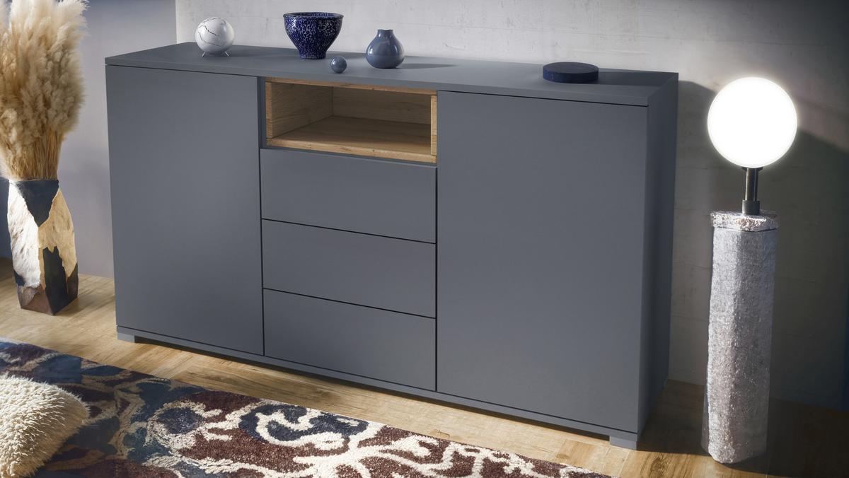 SIDEBOARD Skadu Eiche Natur - Eichefarben/Anthrazit, Holzwerkstoff (138.5/75.5/35cm) - Vladon