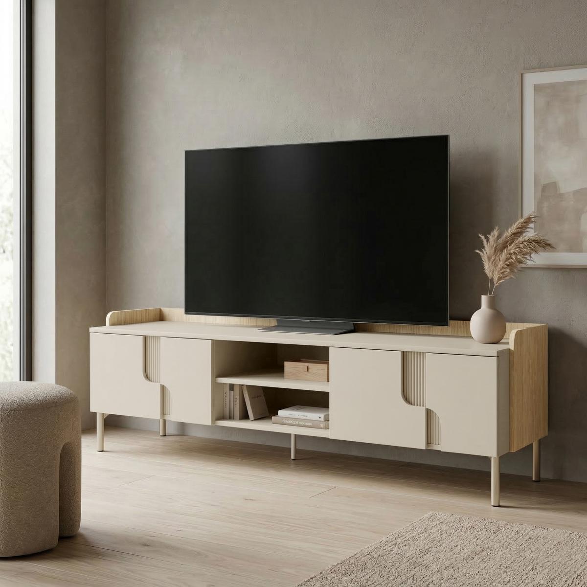 LOWBOARD Positivo mit 4 Türen, 160 cm, Alba-Nuss + Kaschmir - Nussbaumfarben, Holzwerkstoff (160/51/42cm) - Beautysofa