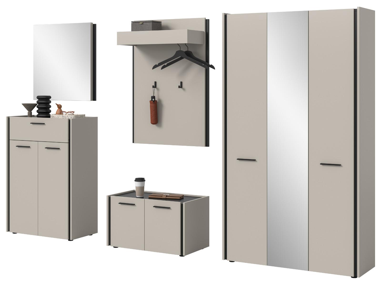 GARDEROBEN-SET 5-teilig Kaschmir 287 x 190 cm, Garderobenschränke mit Soft-Close - Kaschmir/Schwarz, Holzwerkstoff/Kunststoff (287/190/40cm) - Inn.Furn