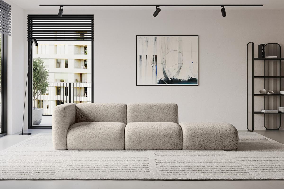 SOFA Ottomane Links MIRA-S3 296x89x70 Beige Velours - Beige/Schwarz, Holzwerkstoff/Kunststoff (296/70/89cm) - ALTDECOR