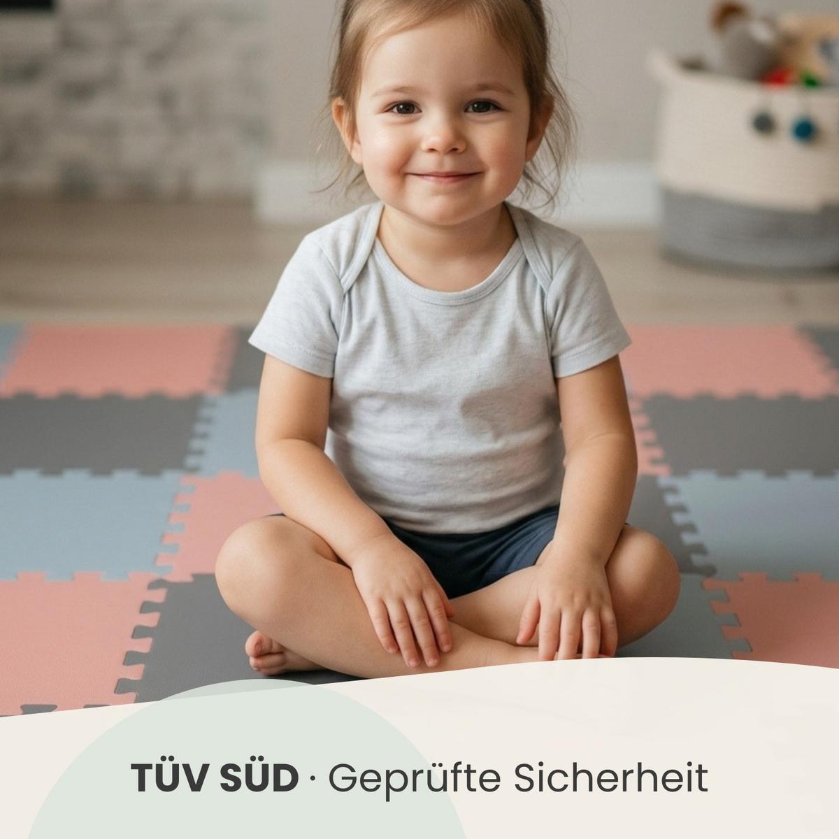 SPIELMATTE mit Rand - 270/90/1 cm Puzzlematte Rosa Blau Grau - Rosa, Kunststoff (30/30cm) - Littletom