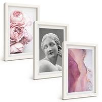 BILDER SET 3er Set - 20x30 cm Weißer Rahmen - Pfingstrosen abstrakte Frauenskulptur - Weiß, Kunststoff (20/30cm) - TULUP