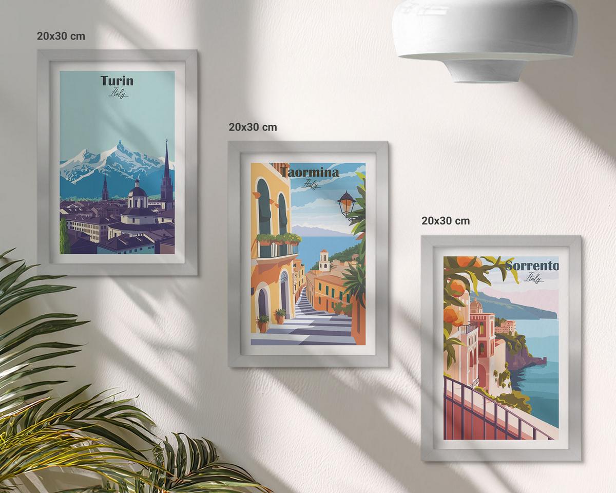 BILDER SET 3er Set - 20x30 cm Silberner Rahmen - Farbenfrohe Retro-Stadtansichten - Silberfarben, Kunststoff (20/30cm) - TULUP