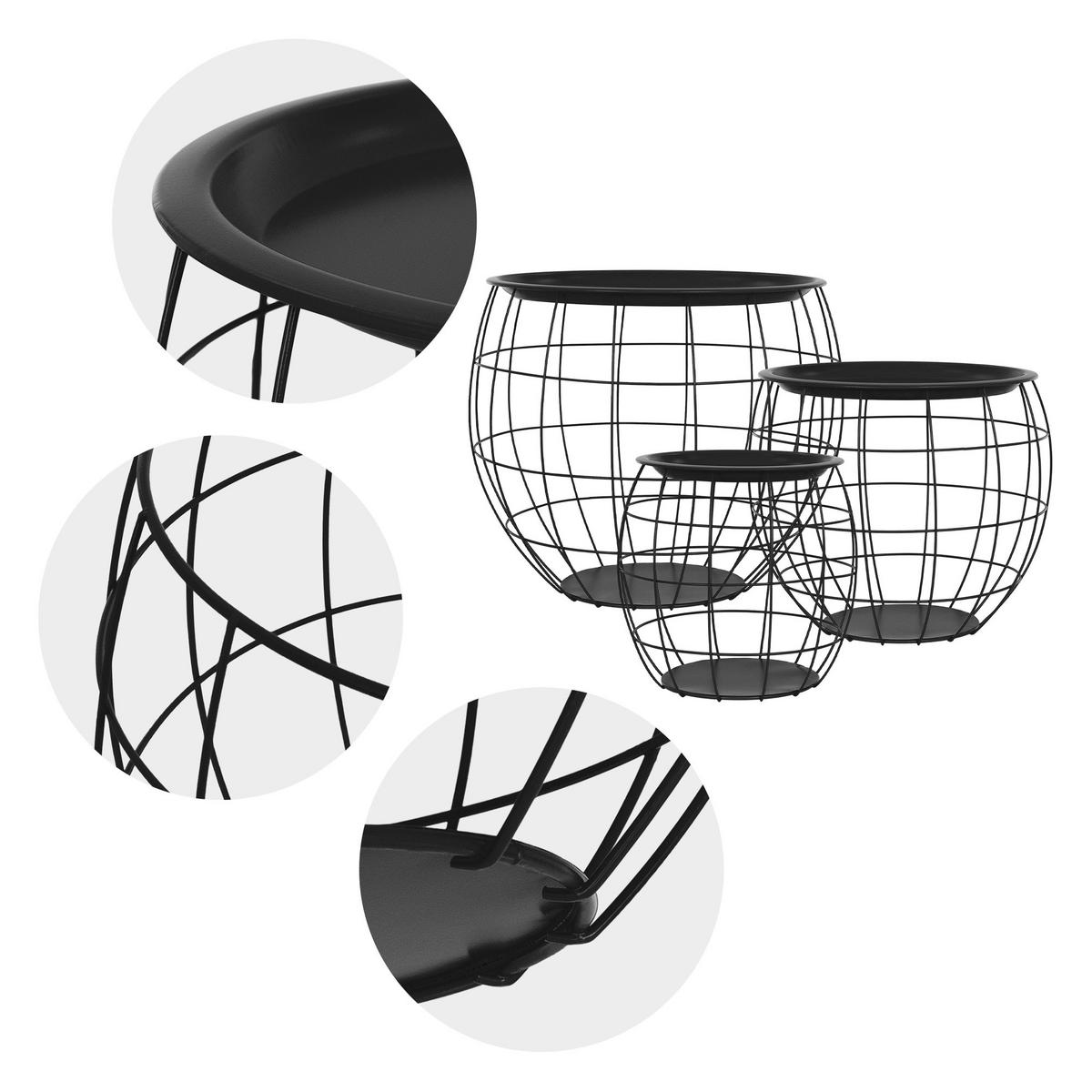 BEISTELLTISCH rund Ø31cm/Ø38cm/Ø47cm Schwarz aus Metall - Schwarz, Metall (43/43/40cm) - ML-DESIGN