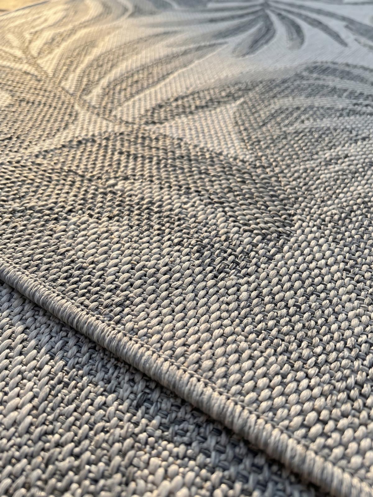 TEPPICH Outdoor VENTOUX in Grau, mit Tropen-Motiv, Ø 120 cm - Grau, Textil (120/120cm) - KADIMA DESIGN