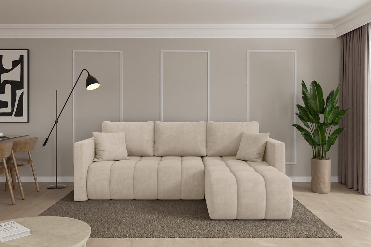 ECKSOFA mit Schlaffunktion Ottomane Rechts GARD-L 226x146x85 Beige Velours - Schwarz/Sahara, Holzwerkstoff/Kunststoff (226/146cm) - ALTDECOR