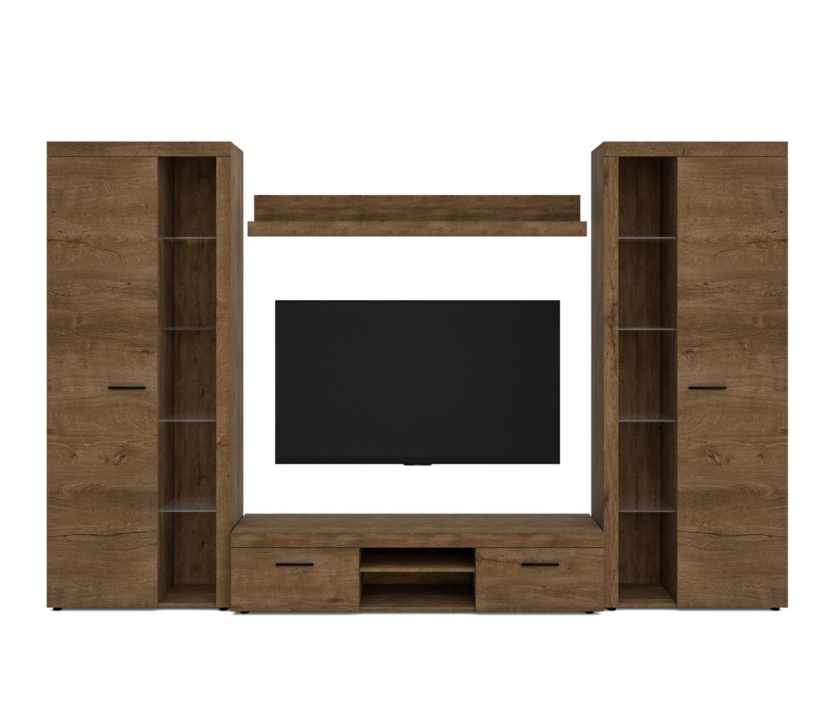 WOHNWAND Spacoro XL Lefkas 300/190/40 cm Viel Stauraum ohne LED - Braun, Holzwerkstoff/Kunststoff (300/190/40cm) - AX Living