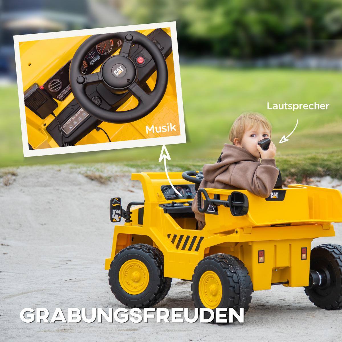 KINDER Elektro Traktor 12V Aufsitztraktor mit Fernbedienung Eimer Schaufel Gelb - Gelb, Metall (110/70.5/61.5cm) - AIYAPLAY