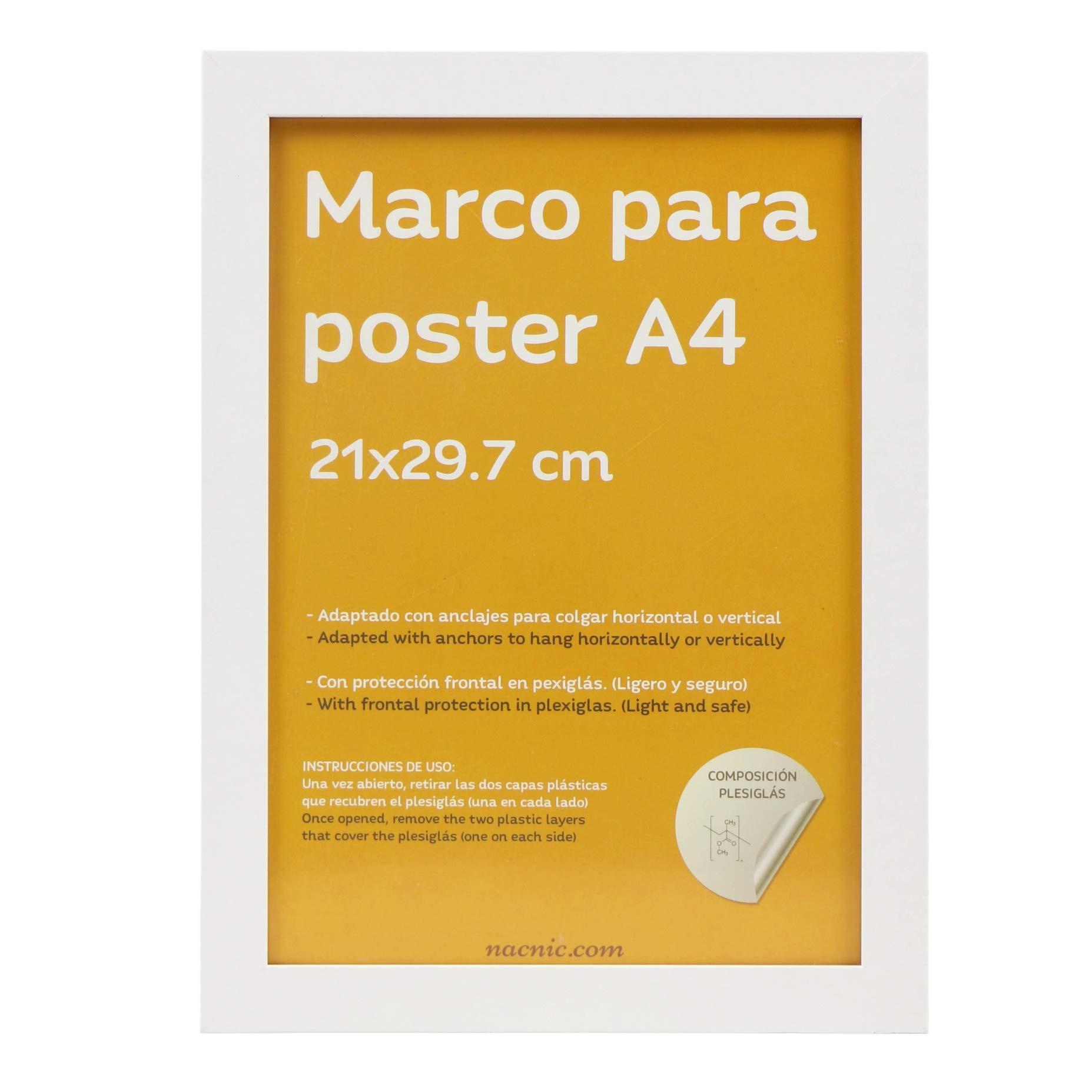 RAHMEN aus MDF und Acrylglas Schutz und Aussteller für Fotografien, Bilder, Poster, Gemälde, Dekoration für Haus Farbe Weiß A4 - Weiß, Holz (21/3cm) - Nacnic