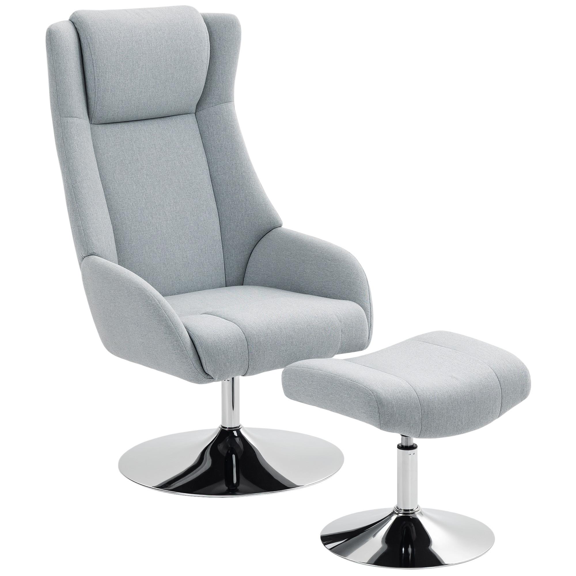 RELAXSESSEL mit Hocker drehbar Grau - Grau, Textil (68/118/84cm) - HOMCOM