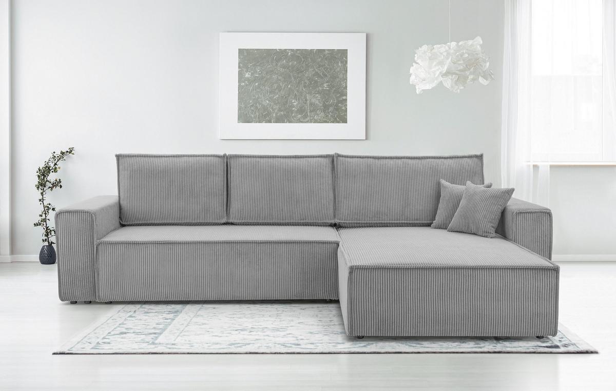 ECKSOFA L Form Cedria Hellgrau 287/145/85 cm mit Schlaffunktion - Hellgrau/Schwarz, Kunststoff/Textil (287/145cm) - AX Living