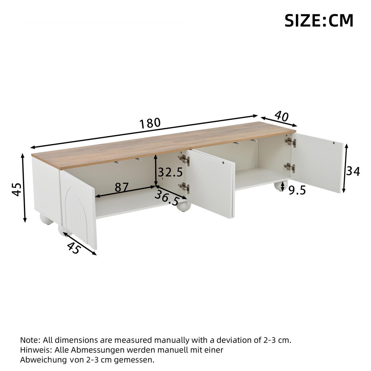 TV-LOWBOARD 180 cm in Weiß & Eiche-Optik - Weiß, Holzwerkstoff (180/45/40cm) - Urban Meuble
