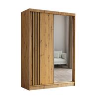 KLEIDERSCHRANK mit Spiegel-Schiebetüren und Aluminium-Leisten, LED-Beleuchtung - NALLA - 150 cm Artisan+Artisan+Schwarz - Schwarz/Eiche Artisan, Holzwerkstoff (150/216/61cm) - ALTDECOR