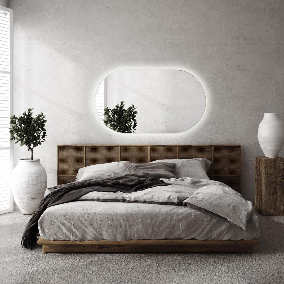 LED-SPIEGEL 52x90 cm Asymmetrisch Warmweiß 3000K - Gelb, Glas (52/90/0.4cm) - Wallfluent