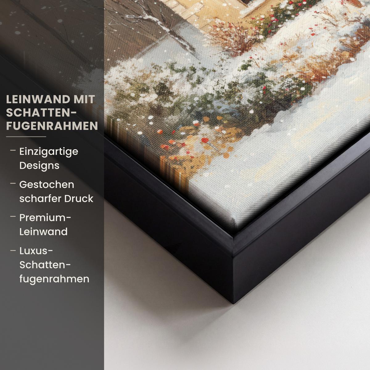 LEINWAND Bilder mit Rahmen - Weihnachten - Zuhause - Winter - Schnee - 40x30 - Creme, Textil (40/30cm) - MuchoWow