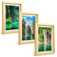 BILDER SET 3er Set - 20x30 cm Goldrahmen - Grüne Landschaften, Wasserfälle - Goldfarben, Kunststoff (20/30cm) - TULUP